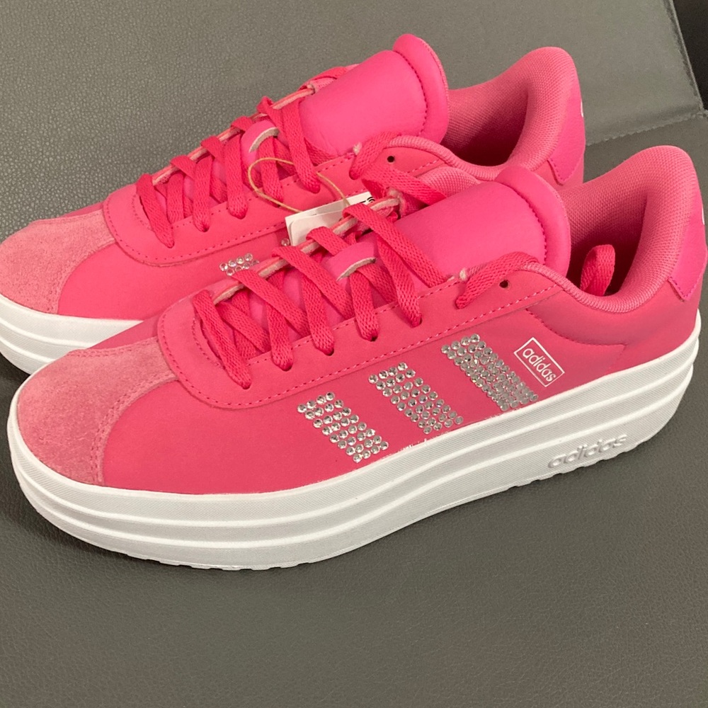 Adidas Women's Bright Pink with Bling stripes! - Picture 3 of 7